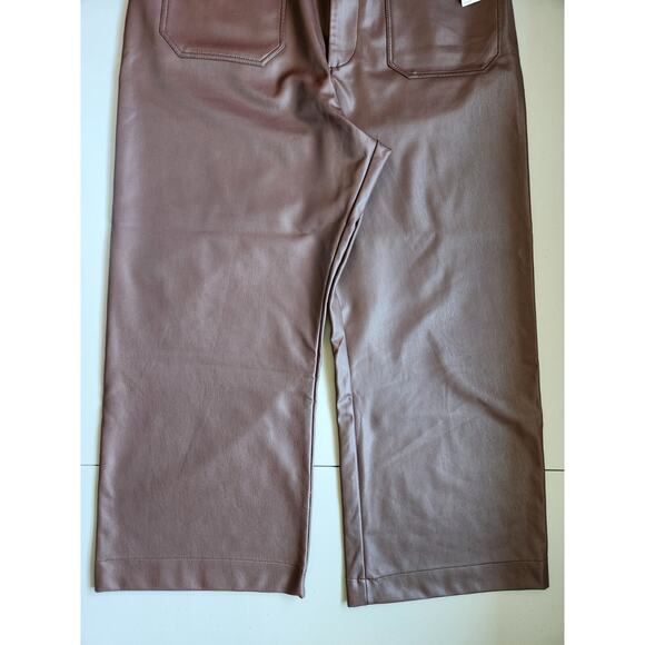 NWT Maeve The Colette Cropped Wide-Leg Faux Leather Pants Sz 34 Chocolate #7E413 - Picture 3 of 10